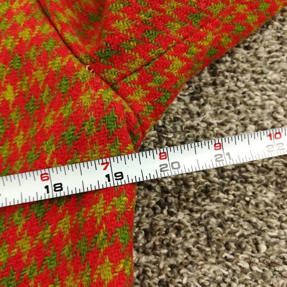 Burberry London Coat Tweed Wool Houndstooth Checked Red Green Long Womens Small - Picture 11 of 14